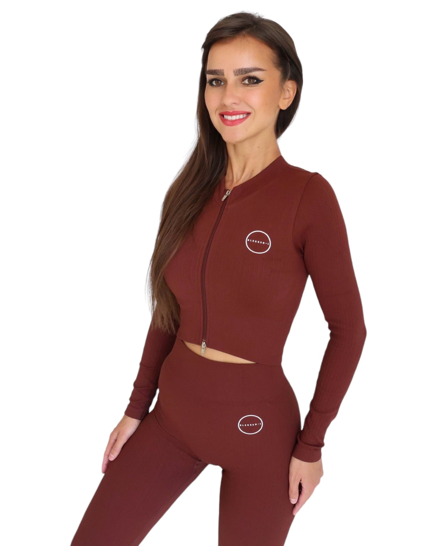 Seamless Ribbed Cropped Long Sleeve - Brown - premium Apparel & Accessories > Clothing > Shirts & Tops - Blessed-1 activewear, lululemon alternative, alo yoga dupe