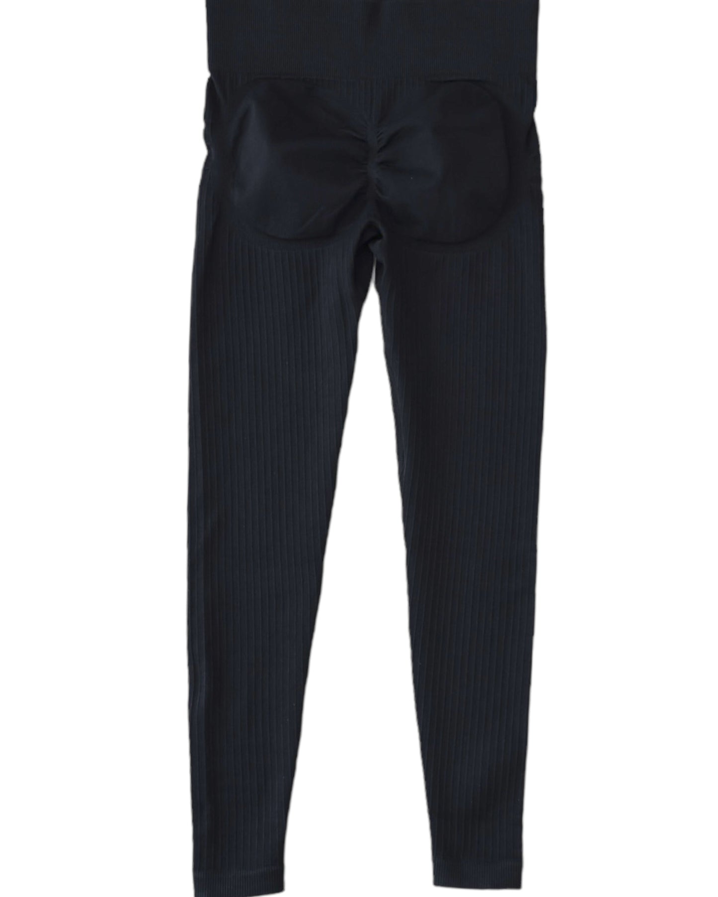 Seamless Ribbed Scrunch Leggings - Black