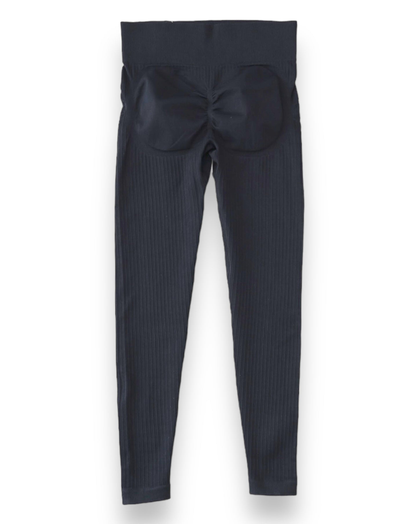 Seamless Ribbed Scrunch Leggings - Black
