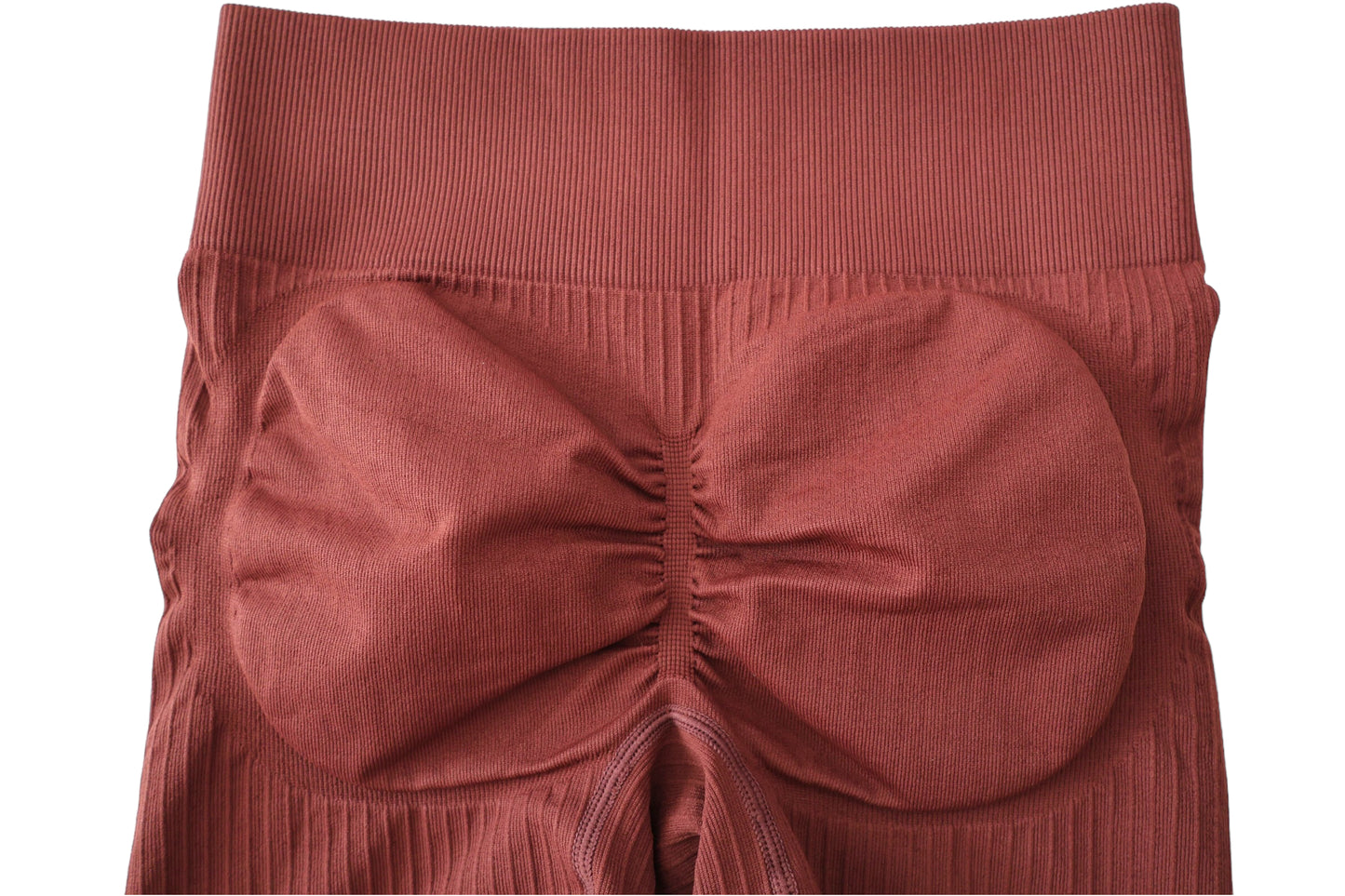 Seamless Ribbed Scrunch Shorts- Brown