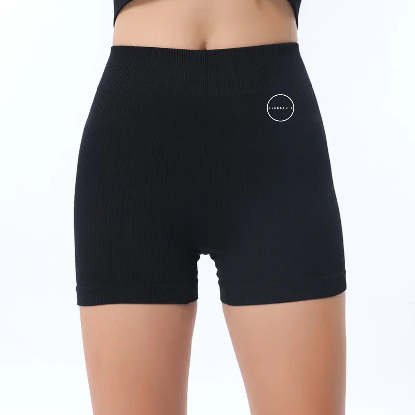 Seamless Ribbed Scrunch Shorts - Black - premium Apparel & Accessories > Clothing > Shorts - Blessed-1 activewear, lululemon alternative, alo yoga dupe