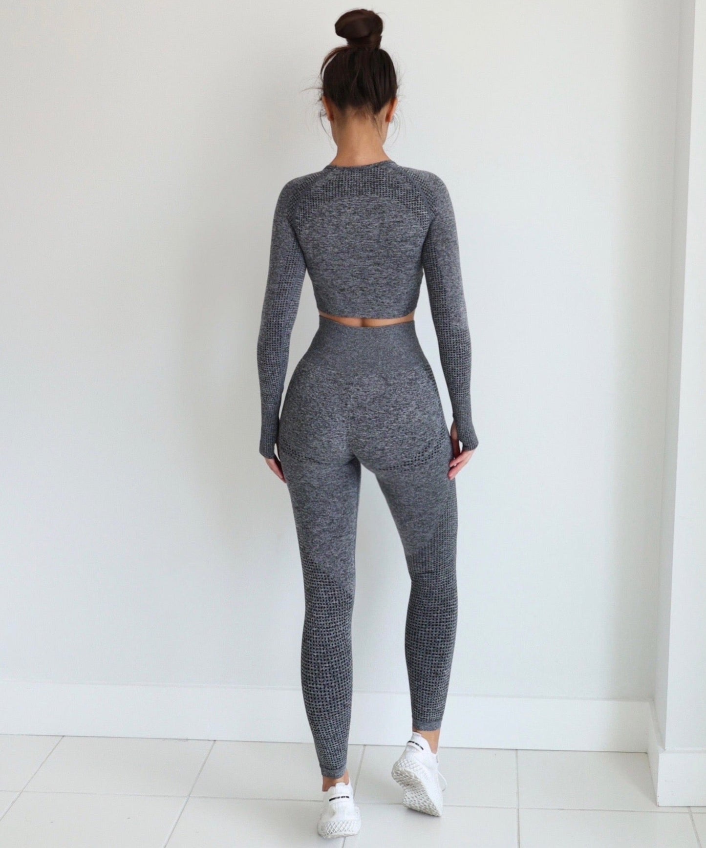 Contour Long Sleeve Crop Top - Dark Grey