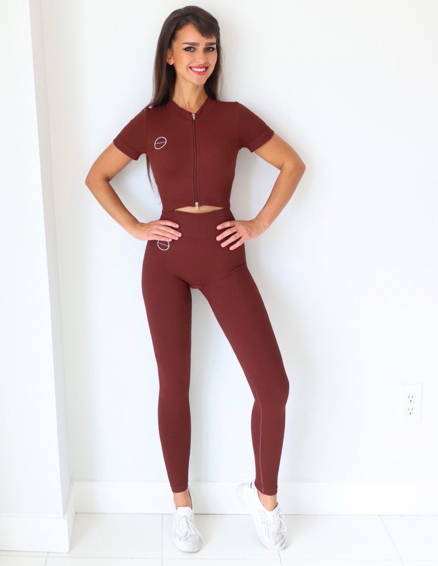 Seamless Ribbed Scrunch Leggings - Brown