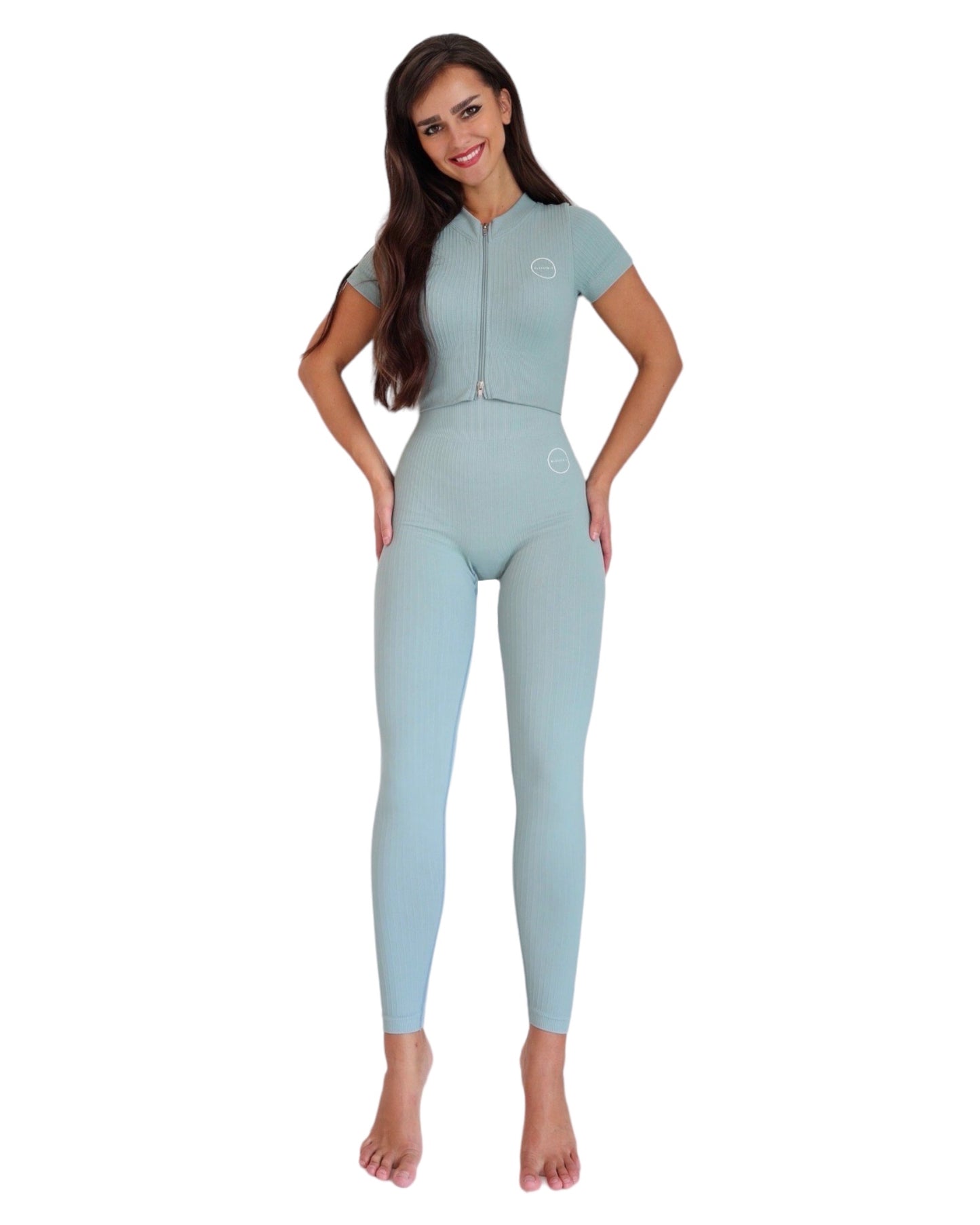 Seamless Ribbed Scrunch Leggings - BlueGrey