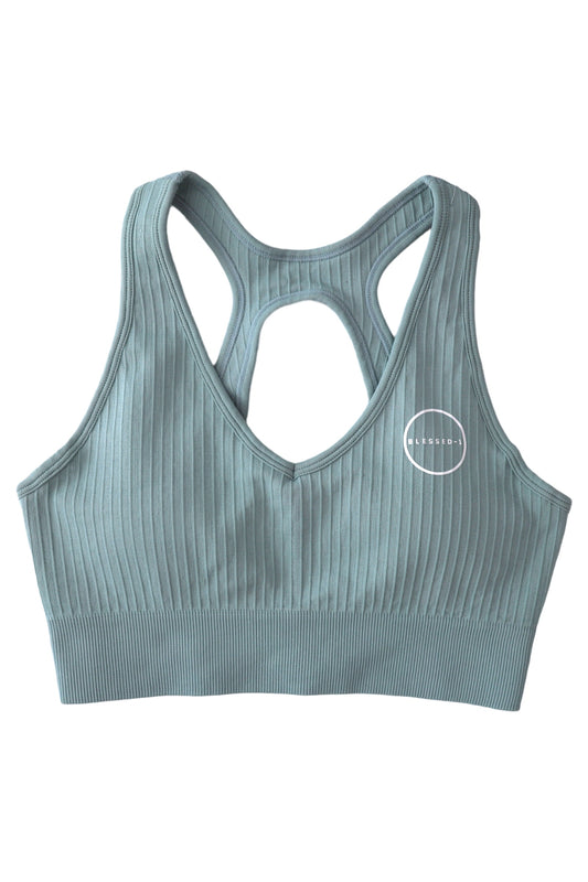 Seamless Ribbed Sports Bra - Bluegrey