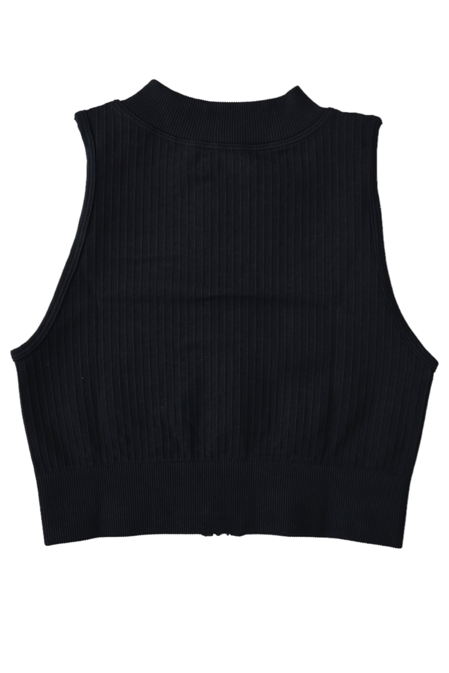 Seamless Ribbed Sleeveless Crop Top Zipper - Black