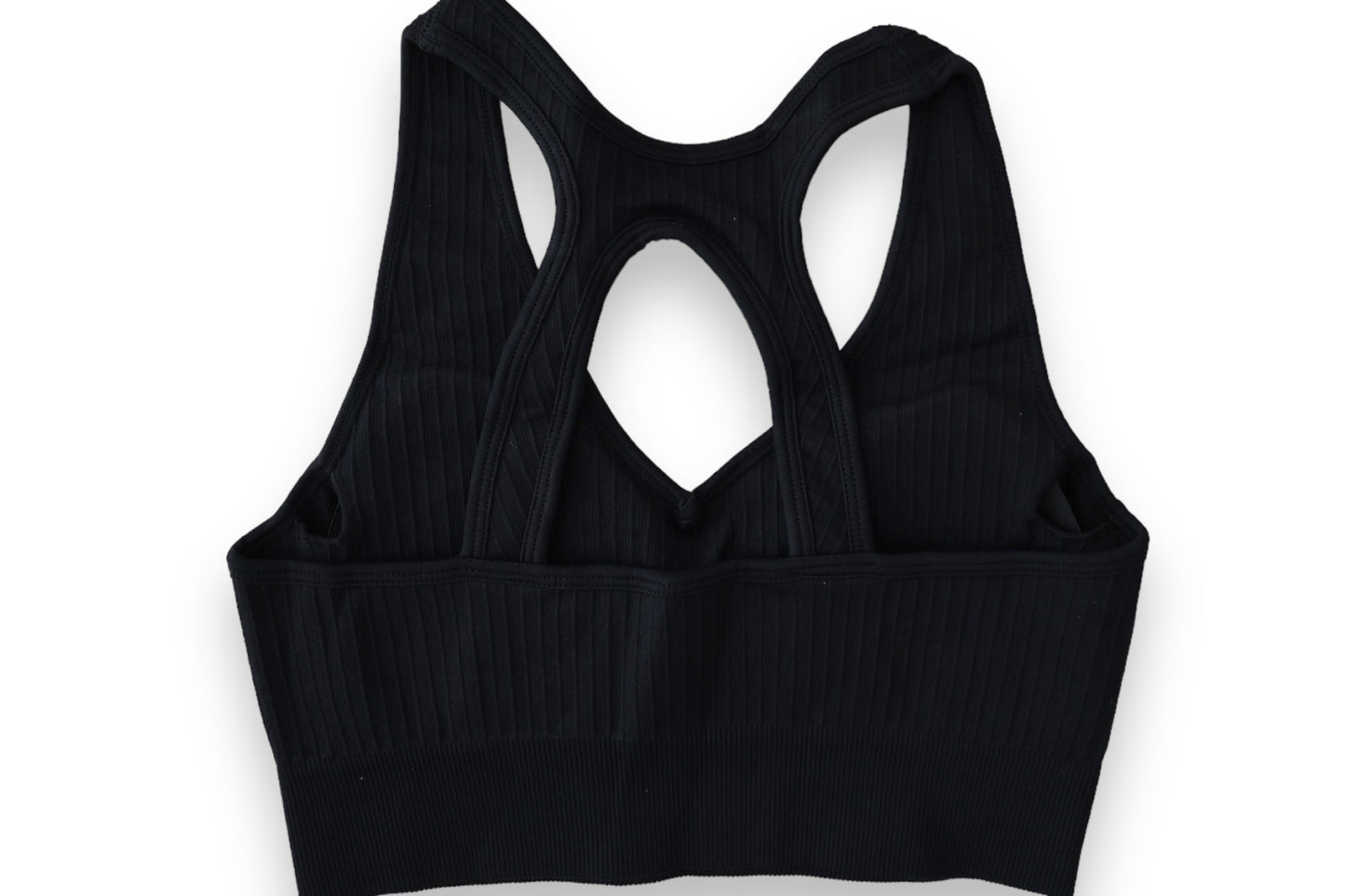 Seamless Ribbed Sports Bra - Black