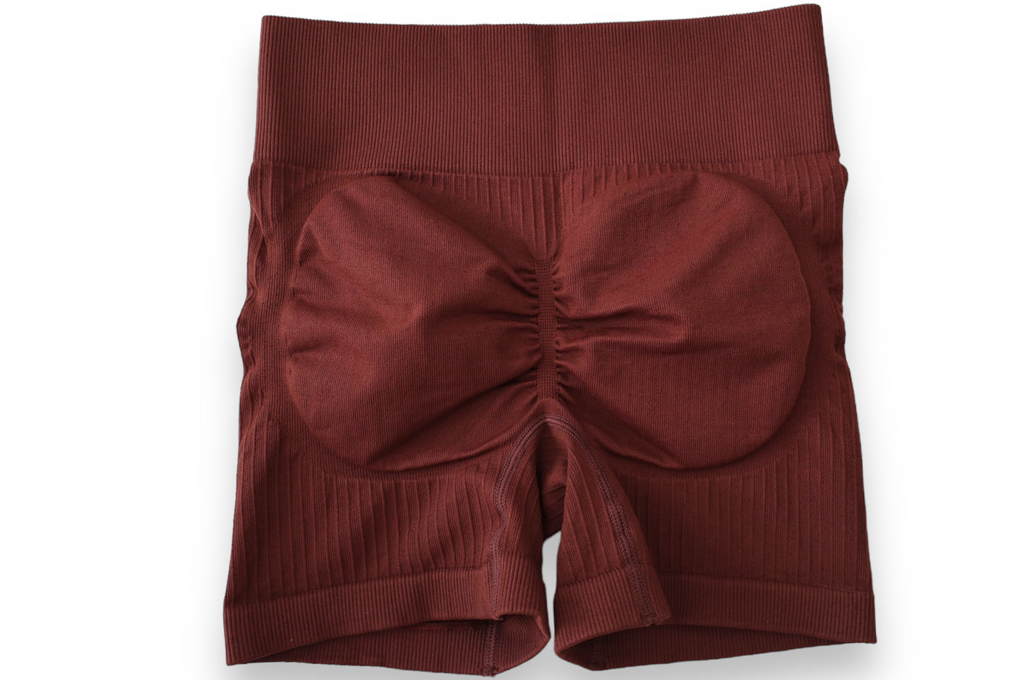 Seamless Ribbed Scrunch Shorts- Brown