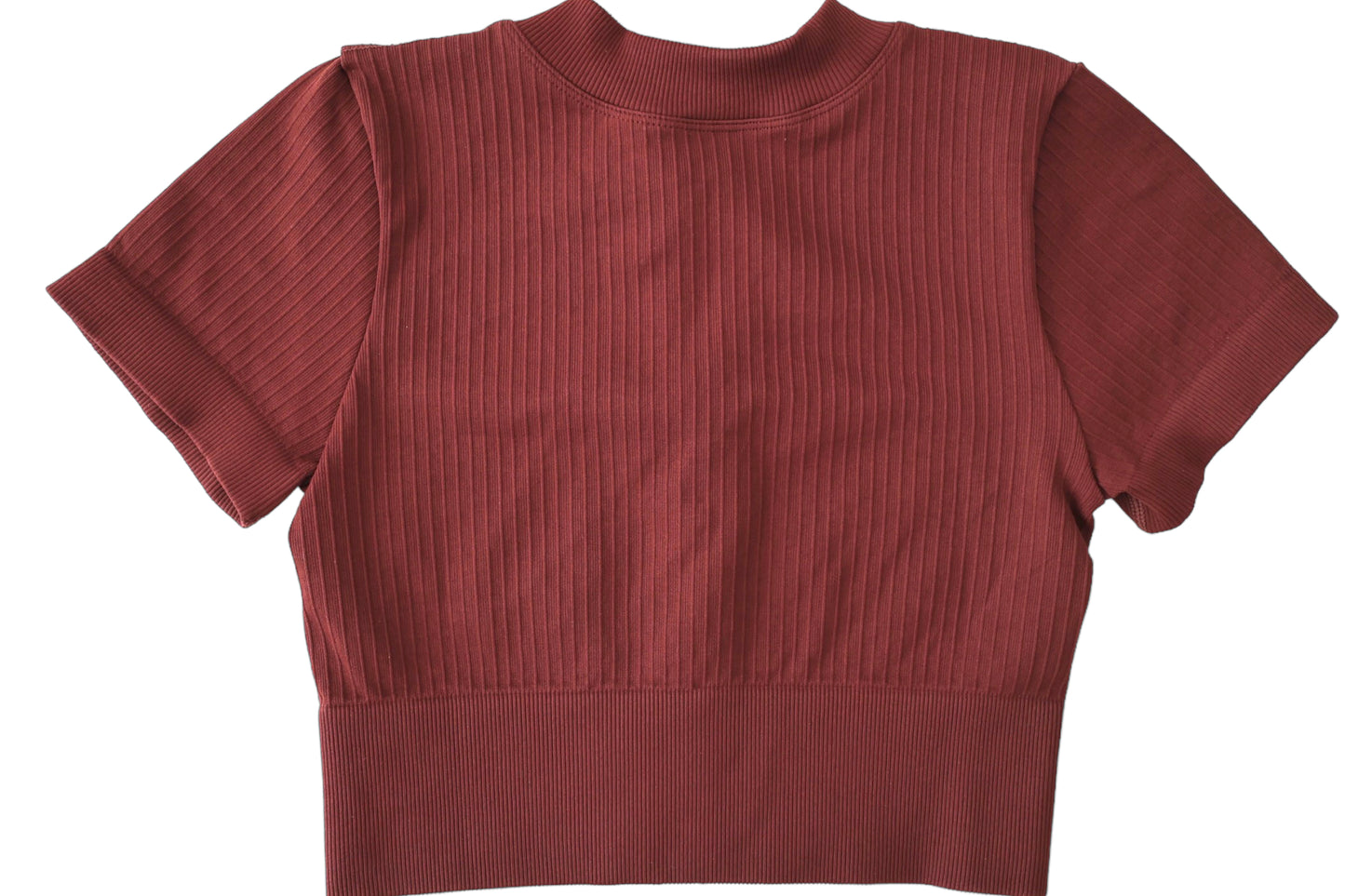 Seamless Ribbed Short Sleeve Crop Top Zipper - Brown