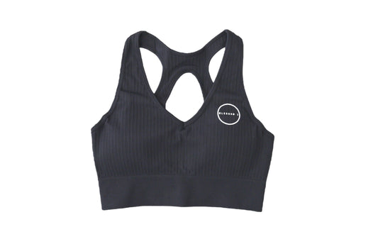 Seamless Ribbed Sports Bra - Black