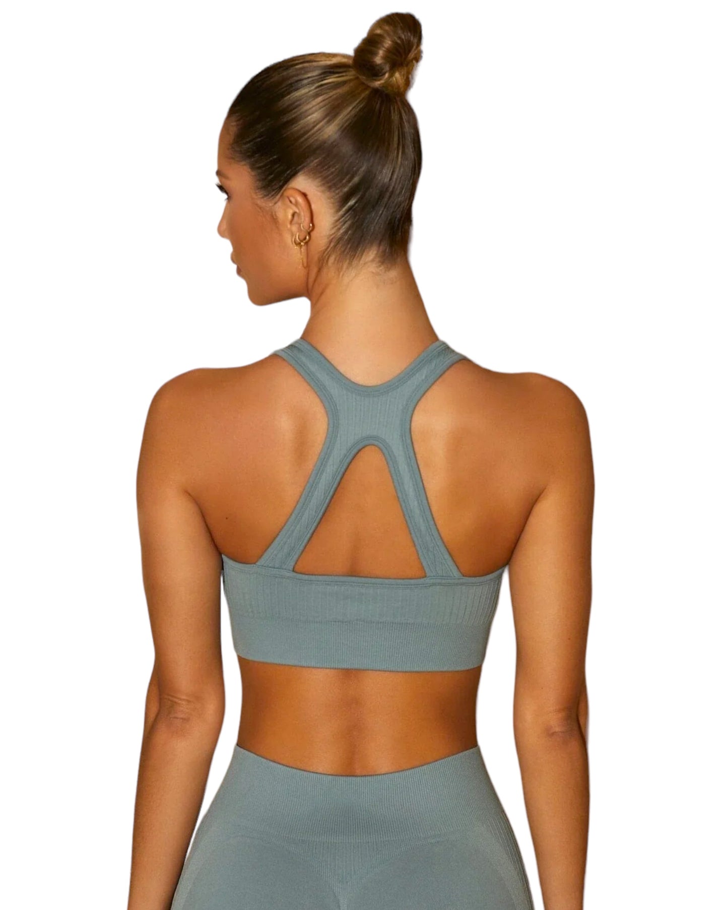 Seamless Ribbed Sports Bra - Bluegrey