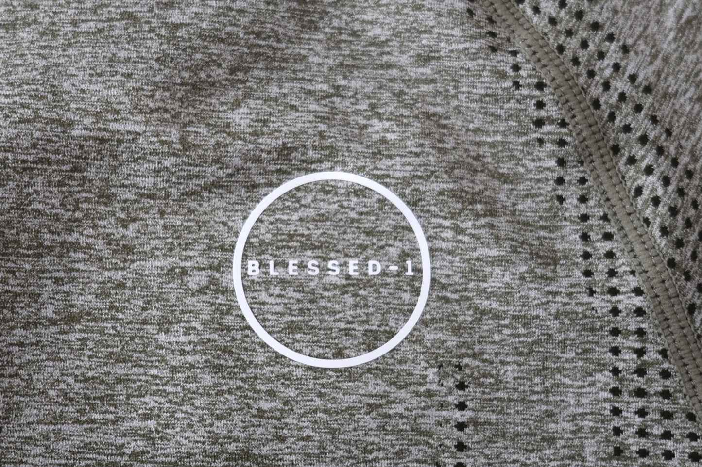 Close-up of Blessed-1 crop top fabric texture and logo, high quality faith-based apparel