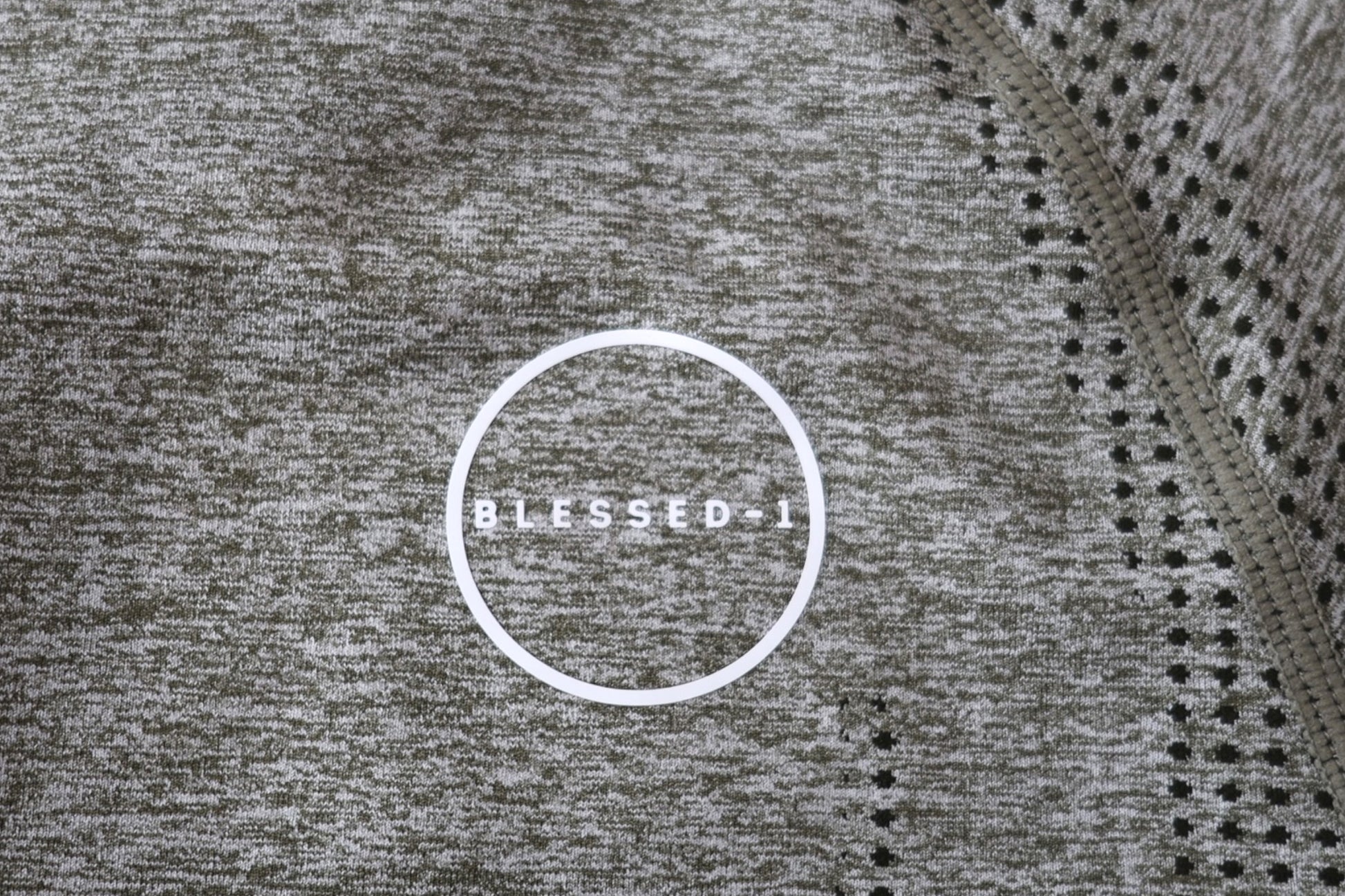 Close-up of Blessed-1 crop top fabric texture and logo, high quality faith-based apparel