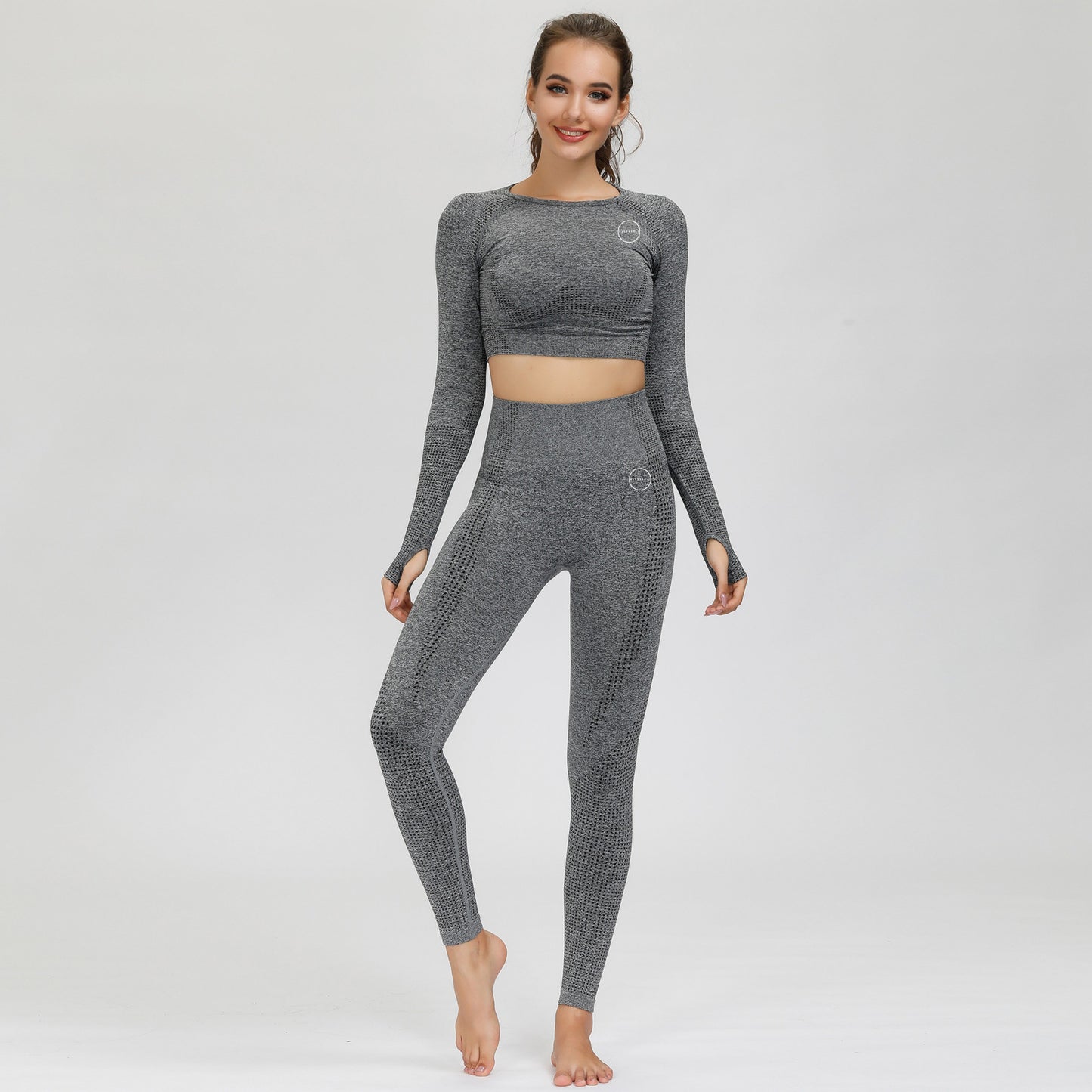 Contour Long Sleeve Crop Top - Dark Grey