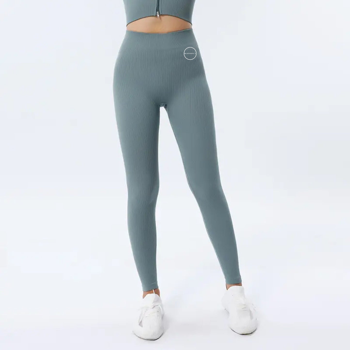 Seamless Ribbed Scrunch Leggings - BlueGrey