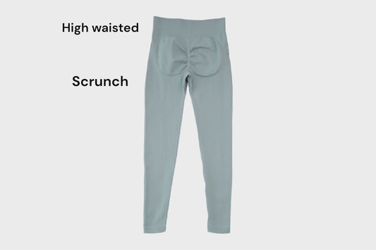 Seamless Ribbed Scrunch Leggings - BlueGrey